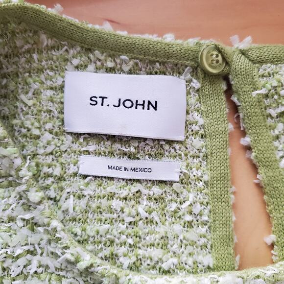 St. John Lurex Baby Eyelash Sheath Dress Tweed Knit Shift Dress Green Size 4 - Picture 10 of 13